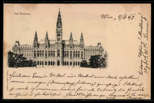 AK Wien, Rathaus mit Strassenpartie