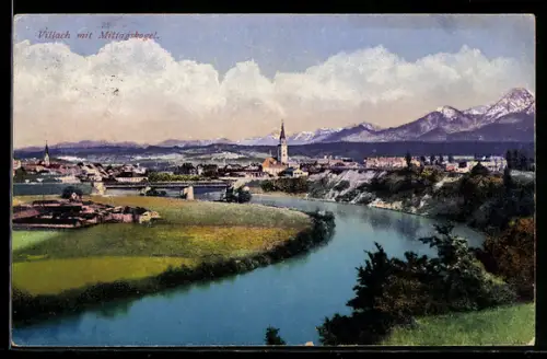 AK Villach, Teilansicht mit Mittagskogel