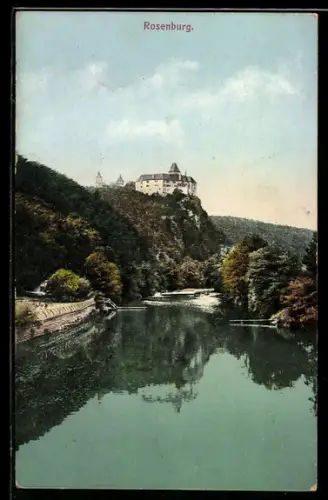 AK Rosenburg, Burg auf Felsspitze über dem Fluss