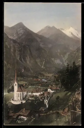 AK Heiligenblut, Panorama mit Kirche, Dorf und Gletscher