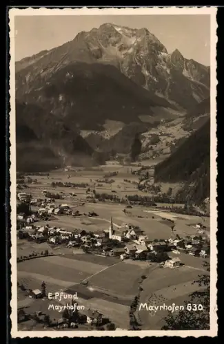 AK Mayrhofen /Zillertal, Ortsansicht mit Kirche und Bergpanorama