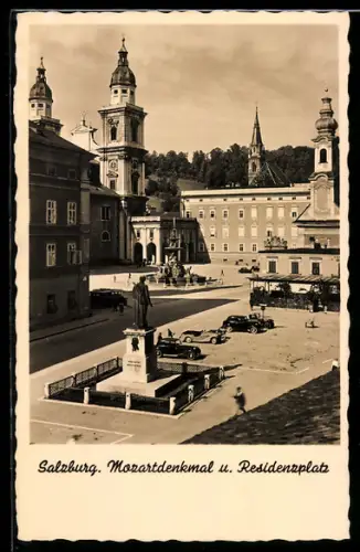 AK Salzburg, Mozartdenkmal und Residenzplatz