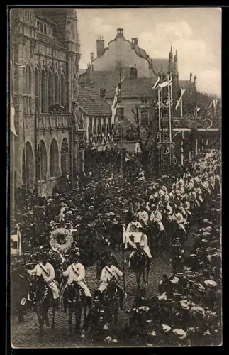 AK Bückeburg, Festzug zur Silberhochzeit des Schaumburg-Lippischen Fürstenpaares am 16. April 1907, Silberkranzträger