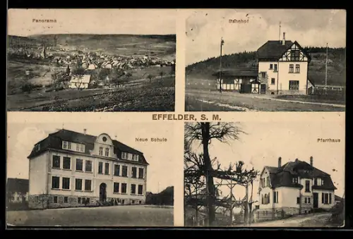 AK Effelder /Sachs.-Mein., Bahnhof, Pfarrhaus, Neue Schule