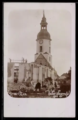 Foto-AK Walddorf /Kottmar, Umbau des Kirchenschiffs 1908