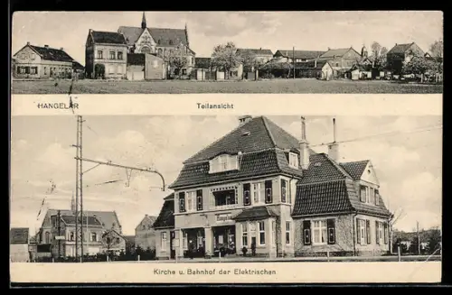 AK Hangelar, Kirche und Bahnhof, Panorama