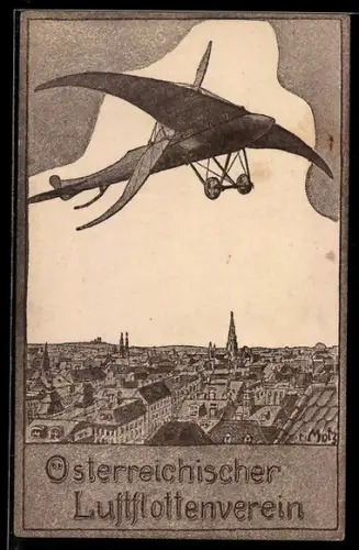 AK Wien, Österreichischer Luftflottenverein, Landstrasse Hauptstrasse 123, Flugzeug über der Stadt