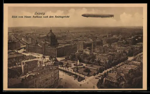 AK Leipzig, Blick vom Neuen Rathaus nach dem Reichsgericht