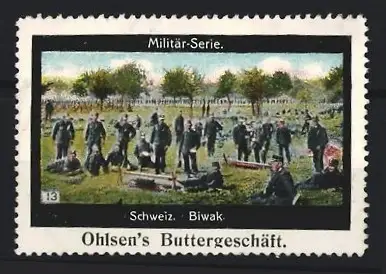 Reklamemarke Schweiz, Militär-Serie Biwak, Soldaten machen Rast