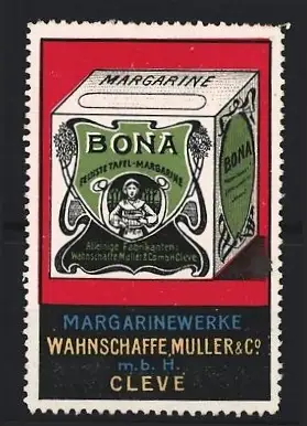 Reklamemarke Cleve, Wahnschaffe Muller & Co., Bona Feinste Tafel-Margarine, Margarineverpackung