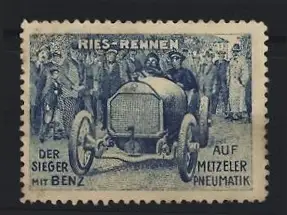 Reklamemarke Ries-Rennen, Der Sieger mit Benz, Rennwagen auf Metzeler Pneumatik