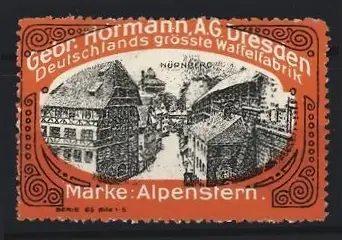Reklamemarke Dresden, Gebr. Hörmann AG Deutschlands grösste Waffelfabrik, Ortsansicht Nürnberg