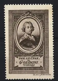 Reklamemarke Venedig - Venezia, Per la Casa di Goldoni, Porträt Dichter Carlo Goldoni