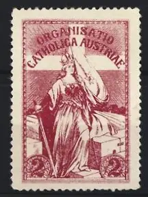 Reklamemarke Österreich, Organisatio Catholica Austriae, Frau mit Schwert und Fahne