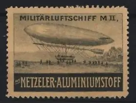 Reklamemarke Militärluftschiff M II, Luftschiff aus Metzeler Aluminiumstoff
