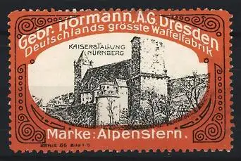 Reklamemarke Dresden, Gebr. Hörmann AG, Alpenstern Waffeln, Deutschlands grösste Waffelfabrik, Kaiserstallung Nürnberg