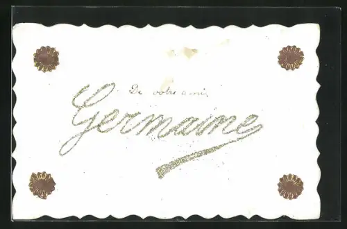 AK Gruss zum Namenstag Germaine mit goldenen Blumen