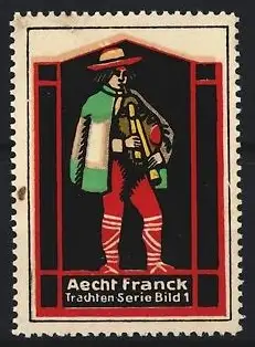 Reklamemarke Aecht Franck, Trachten-Serie, Mann mit Dudelsack