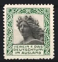 Reklamemarke Verein für das Deutschtum im Ausland, Frauenbüste mit Lorbeerkranz
