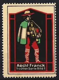 Reklamemarke Aecht Franck, Trachten-Serie, Mann mit Dudelsack