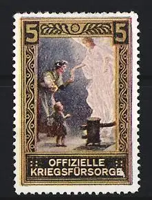 Reklamemarke Offizielle Kriegsfürsorge, Mutter mit Kind und Engel