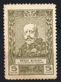 Reklamemarke Baron Burian, K.u.k. Aussenminister, Portrait