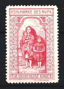 Reklamemarke Asylmarke des R.V.F.K., Kinderfürsorge-Verein, Kinder mit Umhang und Kleid