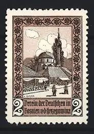 Reklamemarke Bosnien, Verein der Deutschen in Bosnien u. Herzegowina, Ortsansicht mit Kirche