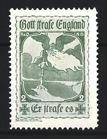 Reklamemarke Gott strafe England, Wotan mit Gungnir, Eisernes Kreuz