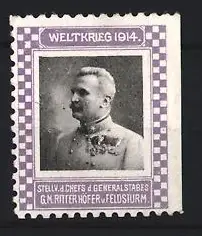 Reklamemarke Weltkrieg 1914, Portrait von G.M. Ritter Höfer v. Feldsturm mit Orden