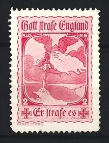 Reklamemarke Gott strafe England, Odin mit Speer Gungnir, Eisernes Kreuz