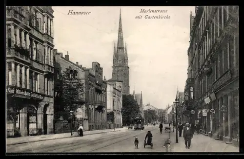 AK Hannover, Marienstrasse mit Gartenkirche