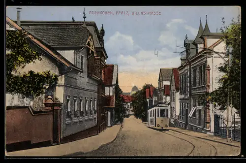 AK Edenkoben /Pfalz, Villastrasse mit Strassenbahn