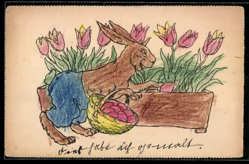 AK Osterhase versteckt Eier