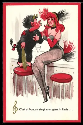 AK Krampus steht mit einer hübschen Frau an der Bar