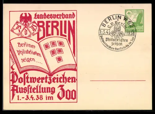 AK Berlin, Postwertzeichen-Ausstellung 1938, Wappen und Sammelalbum, , Ganzsache