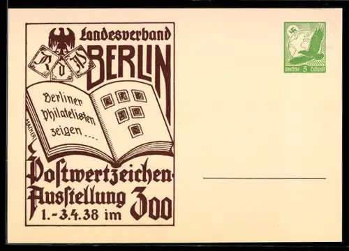 AK Berlin, Postwertzeichen-Ausstellung 1938 im Zoo, Briefmarkenalbum, , Ganzsache, 