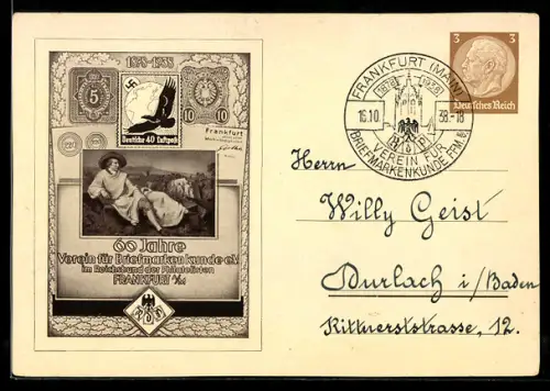 AK Frankfurt a. M., 60 Jahre Verein für Briefmarkenkunde e.V., Goethe in Italien, , Ganzsache