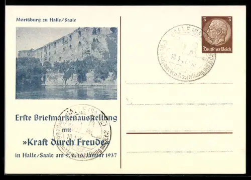 AK Halle /Saale, Moritzburg, Erste Briefmarkenausstellung Kraft durch Freude 1937, Ganzsache