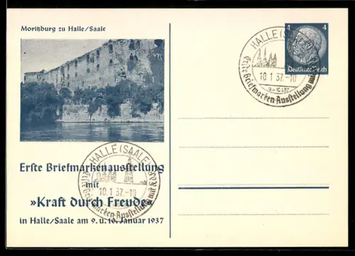 AK Halle /Saale, Erste Briefmarkenausstellung mit Kraft durch Freude 1937, Moritzburg, Ganzsache
