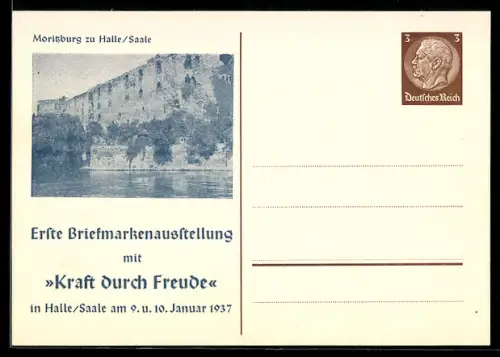 AK Halle /Saale, Erste Briefmarkenausstellung mit Kraft durch Freude 1937, Moritzburg, Ganzsache