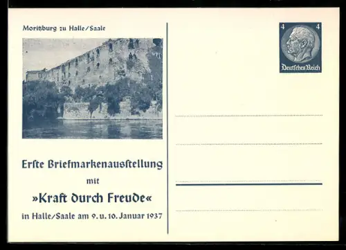 AK Halle /Saale, Erste Briefmarkenausstellung mit Kraft durch Freude 1937, Moritzburg, Ganzsache