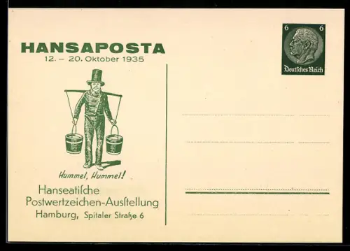 AK Hamburg, Hanseatische Postwertzeichen-Ausstellung, Hansaposta 1935, Hummel, Hummel!, Ganzsache