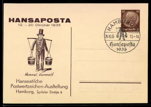 AK Ganzsache PP 130 C3 /02: Hamburg, Hanseatische Postwertzeichen-Ausstellung Hansaposta 1935, Wasserträger Hummel