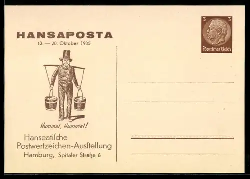 AK Hamburg, Hanseatische Postwertzeichen-Ausstellung Hansaposta 1935, Wasserträger Hummel, Ganzsache