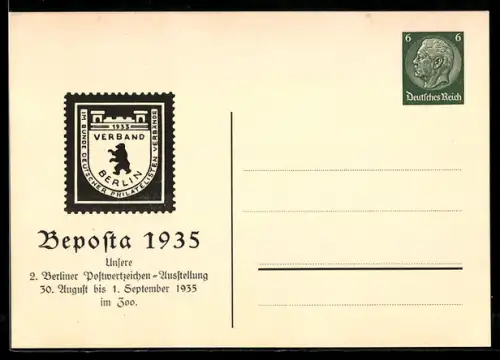AK Berlin, Beposta Ausstellung 1935, 2. Berliner Postwertzeichen-Ausstellung im Zoo, Ganzsache