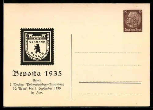 AK Berlin, Beposta Ausstellung 1935, 2. Berliner Postwertzeichen-Ausstellung im Zoo, Ganzsache