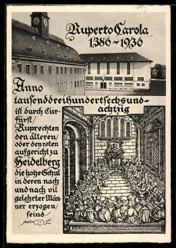 AK Heidelberg, Ruperto Carola 1386-1936, Gründung der Universität durch Kurfürst Ruprecht den Älteren, Ganzsache