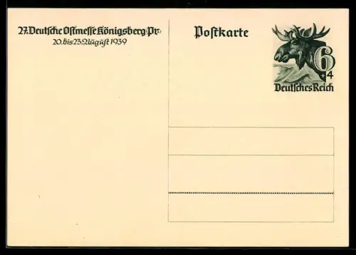 AK Königsberg i. Preussen, 27. Deutsche Ostmesse 1939, Ganzsache