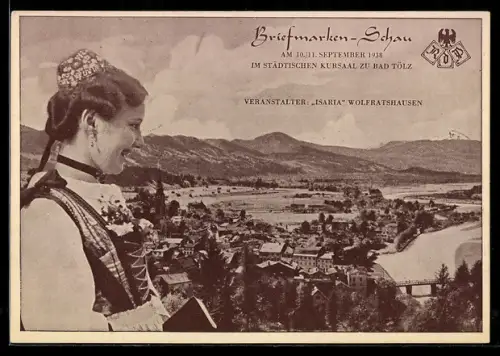 AK Bad Tölz, Briefmarken-Schau 1938, Städtischer Kursaal, Veranstalter Isaria, Ganzsache